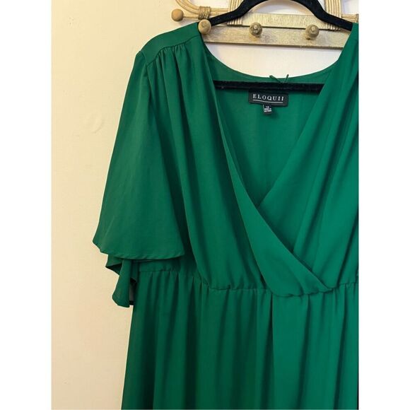 Eloquii Green Flutter Sleeve Midi Occasion Dress 14 - Picture 3 of 5